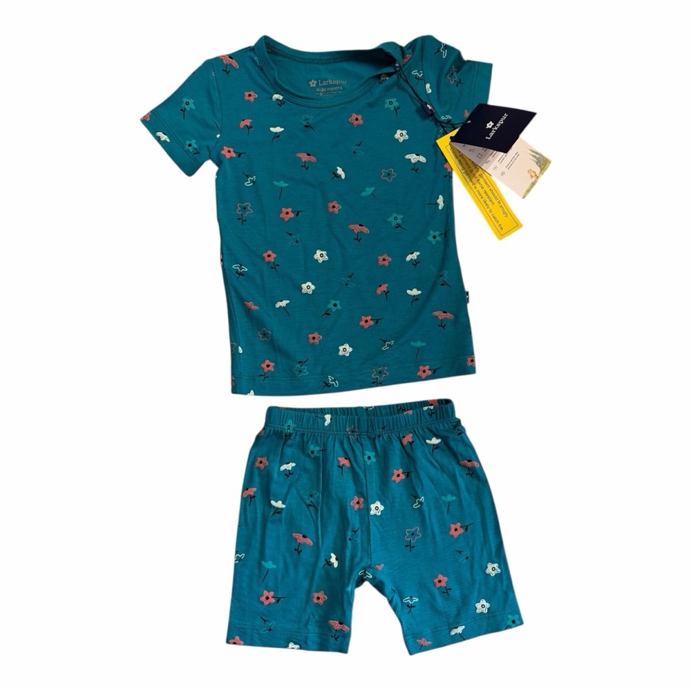 Girls Toddler Larkspur 2 Piece Premium Bamboo Pajama PJ Short Set Sz 18-24 Month